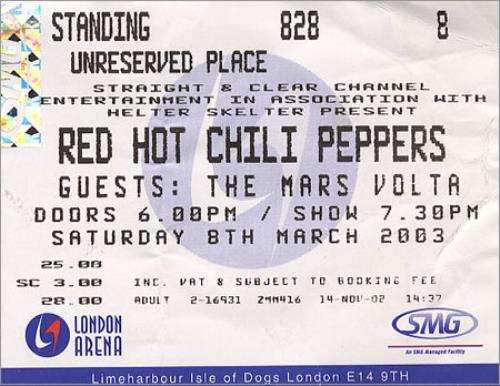 レッド・ホット・チリ・ペッパーズ コンサートチケット RED HOT CHILI PEPPERS ライブチケット 15列目レットホット